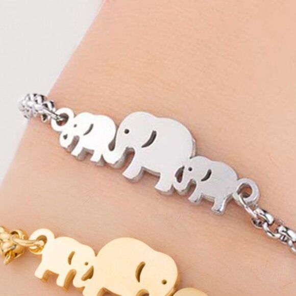 Adjustable Mama Baby Elephant Silver Bracelet Tiny Baby Elephant Bracelet Gift - Picture 2 of 4
